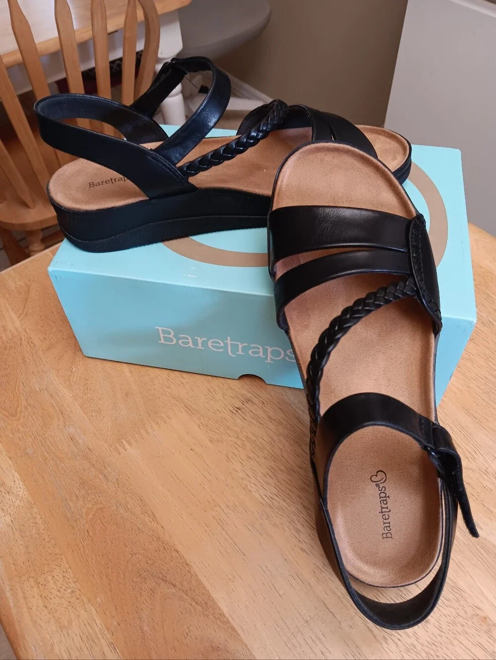 BareTraps Black Braided-Strap Platform Sandals